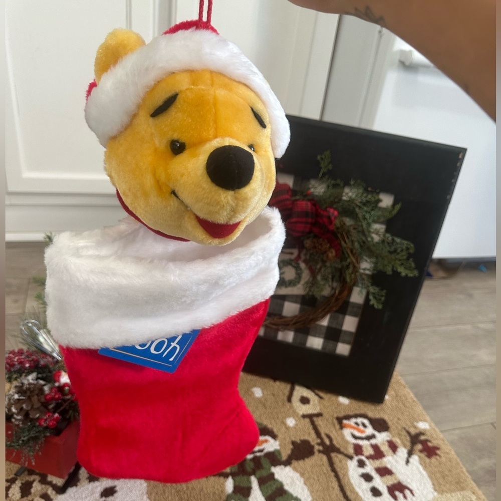 New Vintage Winnie the Pooh Christmas Stocking Pooh Bear Plush 3D New with Tags - Picture 2 of 16